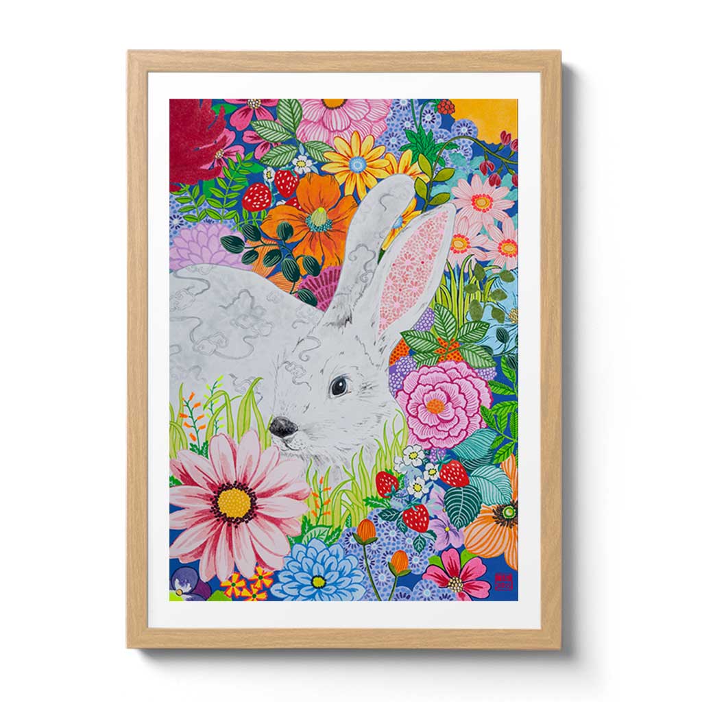 Chinese Zodiac Rabbit Fine Art Print by Artist Chris Chun.  This print makes a gorgeous and unique gift idea for those born this year and in other rabbit years - 1927, 1939, 1951, 1963, 1975, 1987, 1999, 2011, 2023.