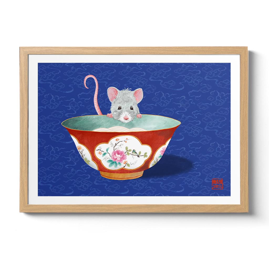 Chinese Zodiac Rat Wall Art created by Australian Chinese artist Chris Chun. Chinoiserie Rat Fine Art Print 