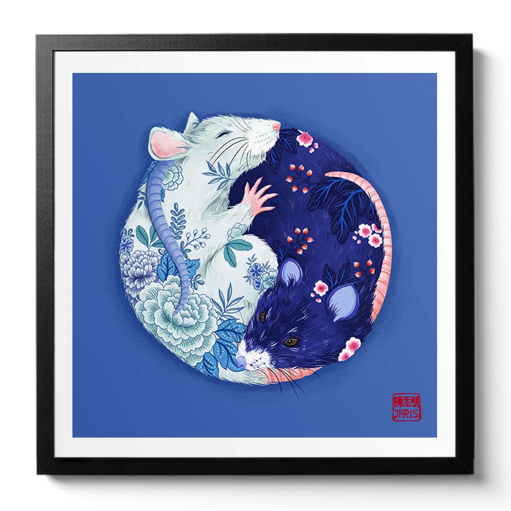 Yin and Yang Chinoiserie Garden. Chinese Zodiac Rat Art. created by Australian Chinese artist Chris Chun.