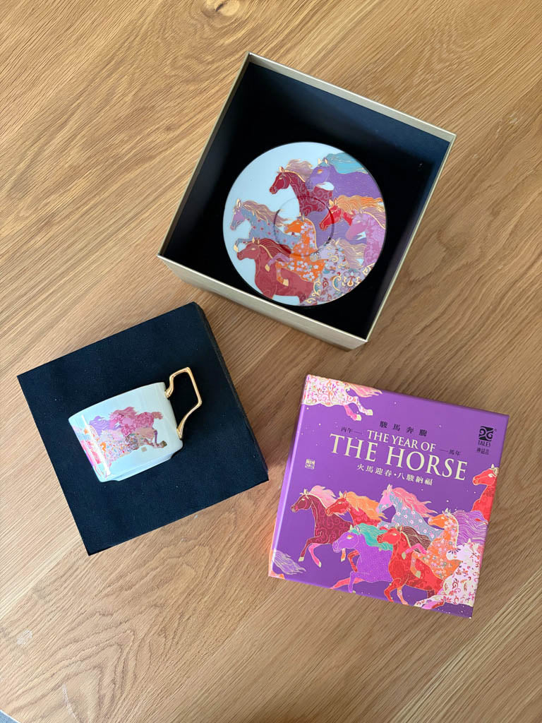 Decorative Tea Cup and Saucer with Chinese Zodiac Horse design