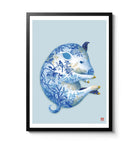 Chinese Zodiac Pig Art Print by Chris Chun, showing a pig with intricate blue floral patterns, representing prosperity, joy, and peaceful energy