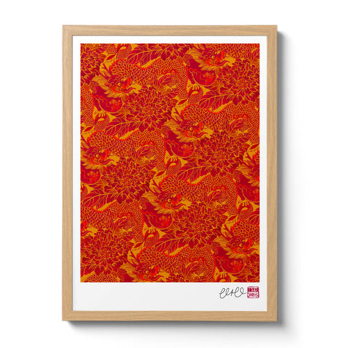 'The Dragon and The Peony' Red Zodiac Print