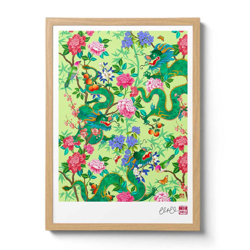'The Garden of Good Fortune' Green Dragon Print