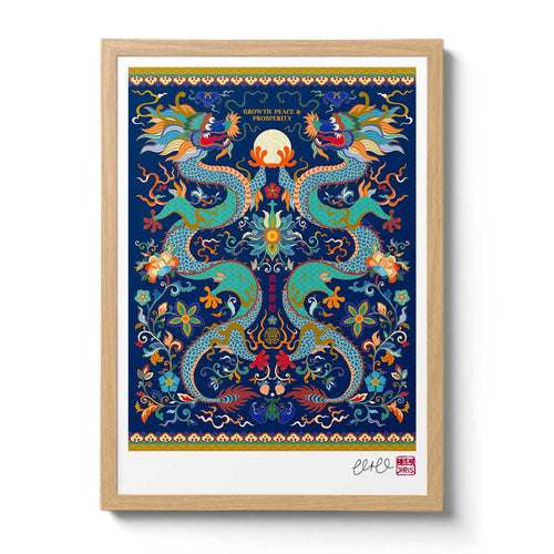 'Imperial Dragon' Blue Zodiac Print