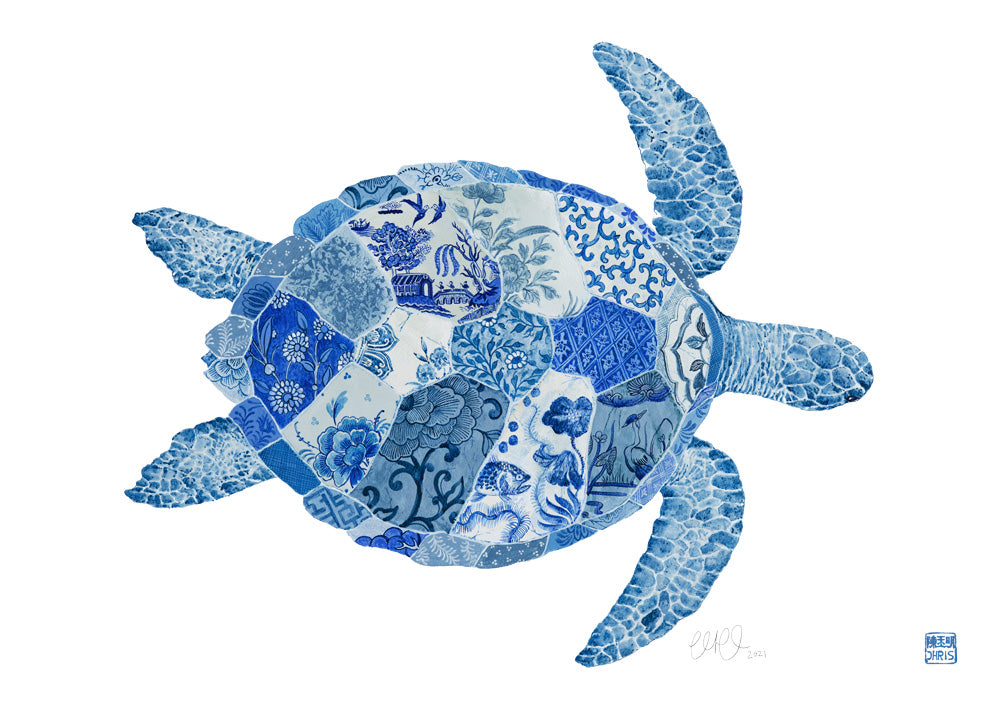 'The Intrepid Explorer' Turtle Fine Art Print by Artist Chris Chun. 