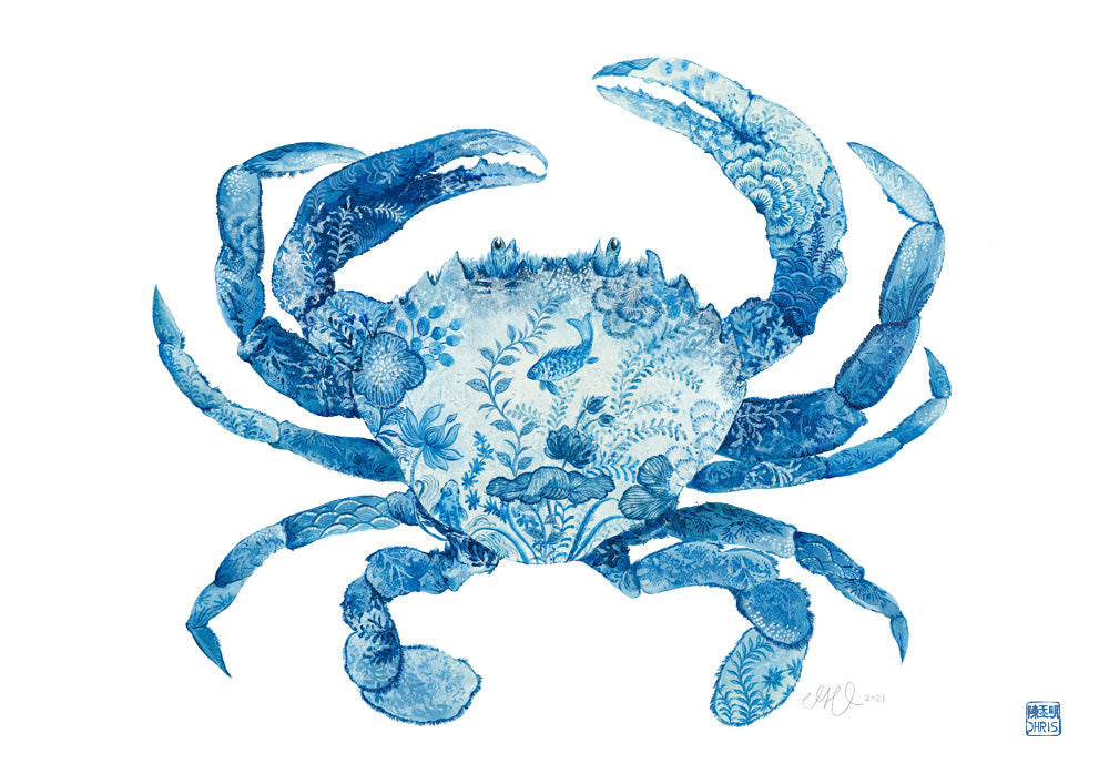 'The Sea Walker' Chinoiserie Crab Fine Art Print by Artist Chris Chun. 