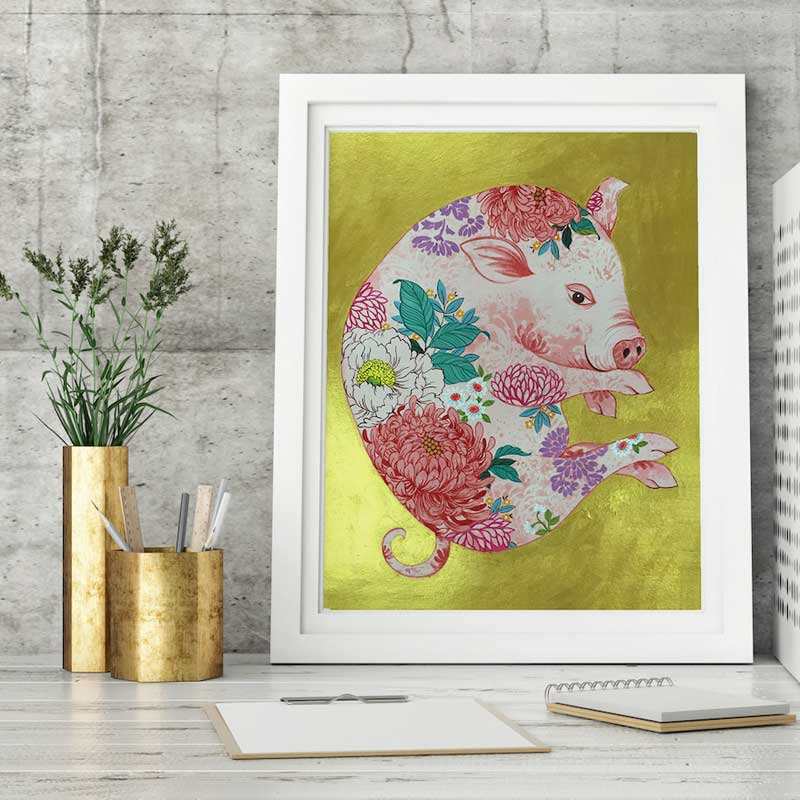 Chinese Zodiac 'Happy Pig' Fine Art Print **SPECIAL EDITION