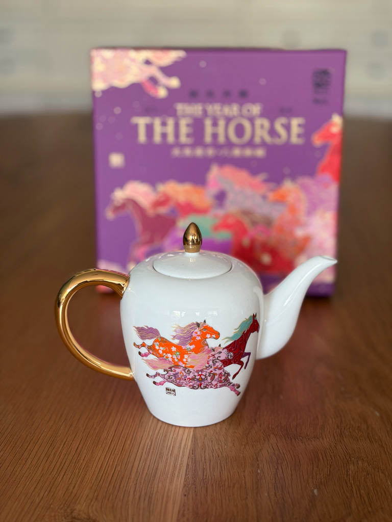 Chinese Zodiac Horse Fine Bone China Teapot with 24K Gold