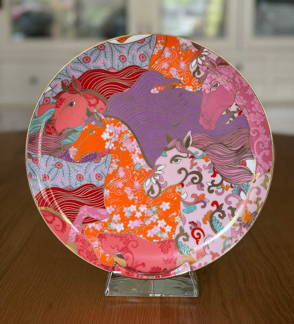 2026 Horse Plate with Glass Stand by Artist Chris Chun