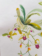 Ink Painting of green and yellow orchids on Japanese paper