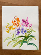 Colorful floral painting on white Japanese Paper