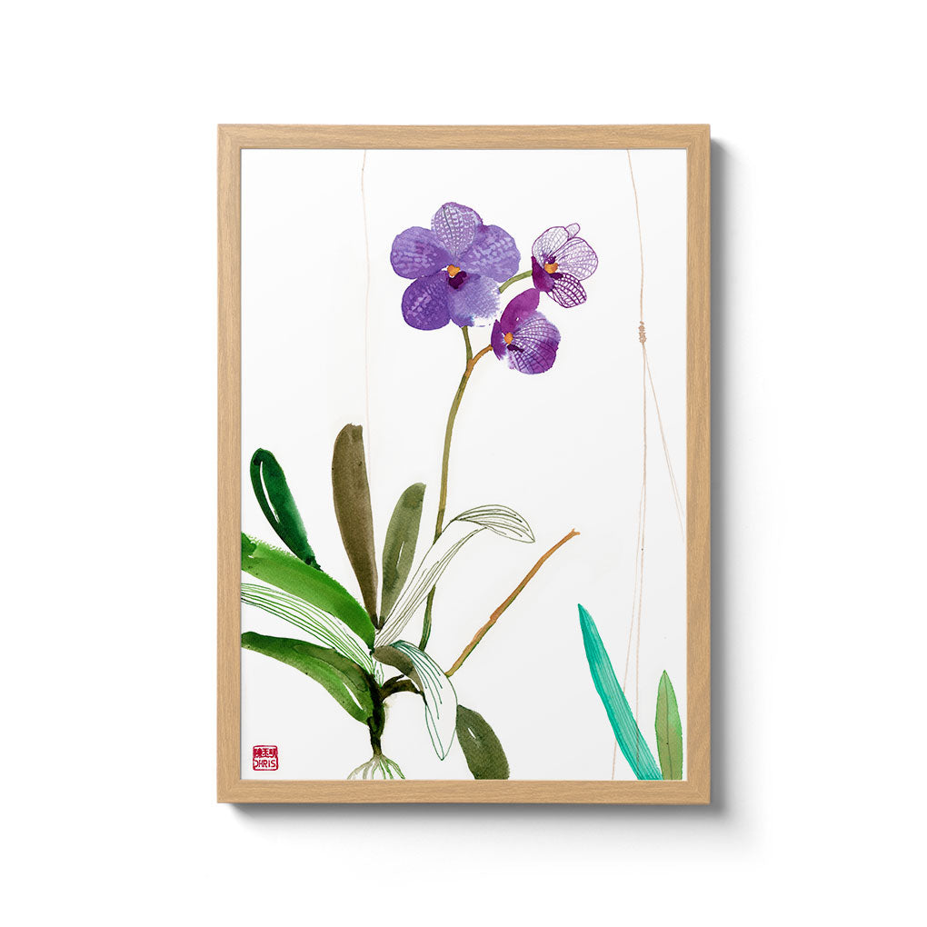 Vanda Sansai Blue Orchid Fine Art Print by artist Chris Chun. Archival Print on Bamboo Paper.
