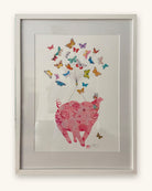 A3 Framed Happy Pig Special Edition, fine art print by Chris Chun, hand-finished in gold leaf