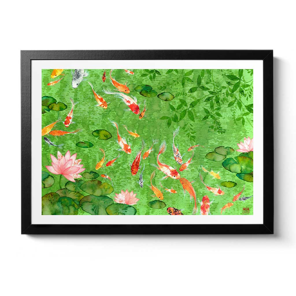 Chinoiserie Koi Art Print by Chris Chun. Chinese Style Painting of fish symbolises longevity and family.