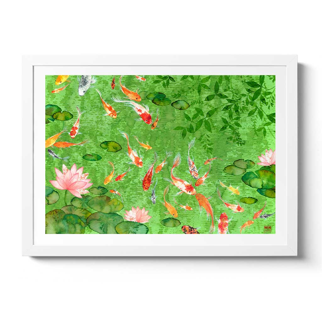 Chinoiserie Koi Art Print by Chris Chun. Chinese Style Painting of fish symbolises longevity and family.