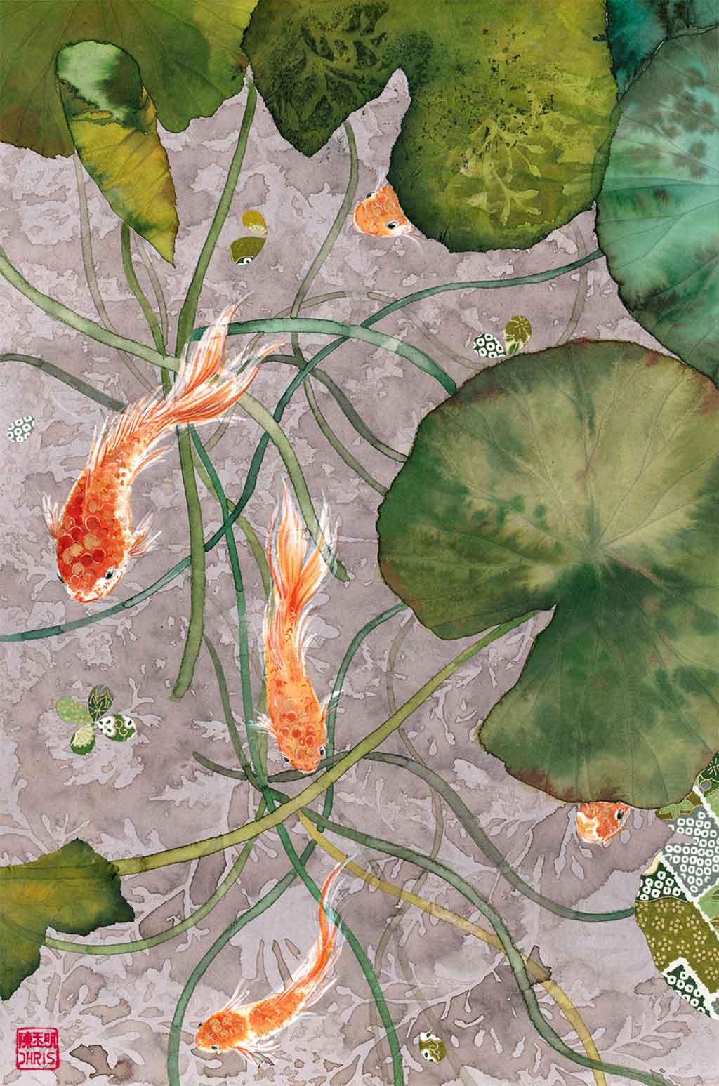 Koi Fish Fine Art Prints and Wall Decor by Australian Chinese Artist Chris Chun. Add beauty and positive feng shui to the home with Guyi Garden.