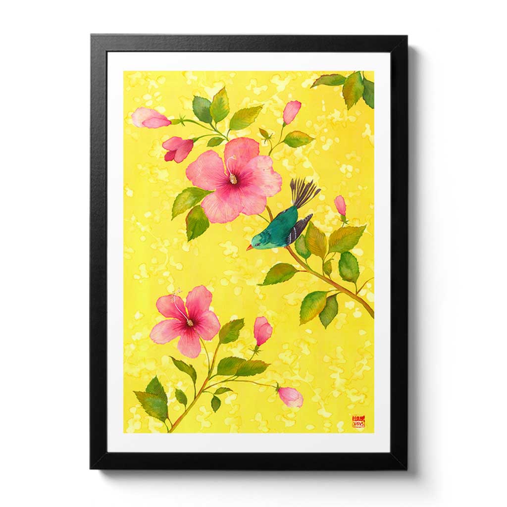 Hibiscus With Bird Fine Art Print by Artist Chris Chun