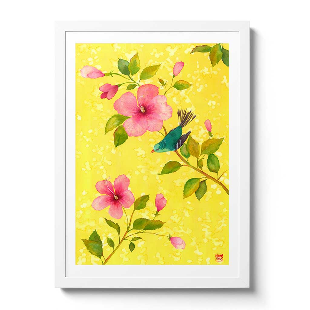 Hibiscus With Bird Fine Art Print by Artist Chris Chun