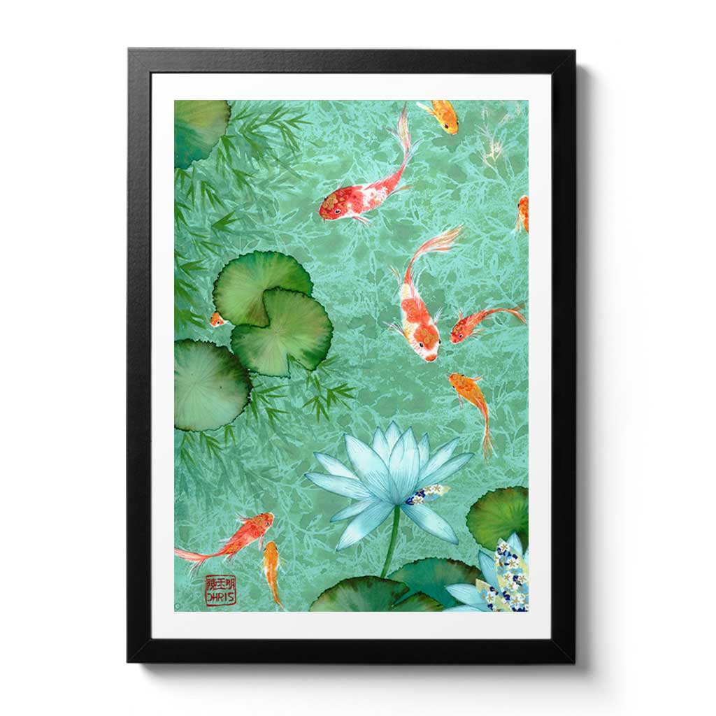 Koi Fish Fine Art Prints and Wall Decor by Australian Chinese Artist Chris Chun. Add beauty and positive feng shui to the home with Pool Of Long Life.