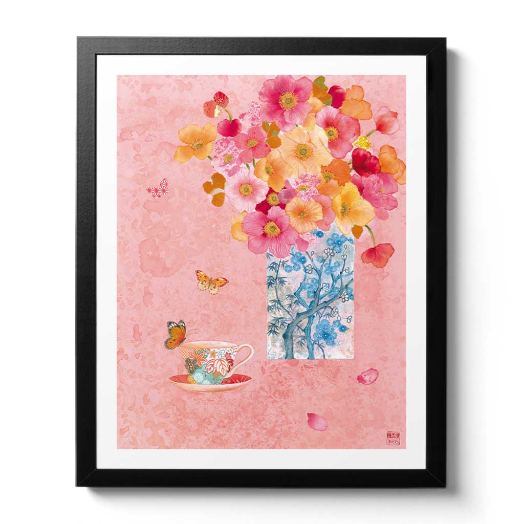 Poppy Vase Teacup Fine Art Print by Artist Chris Chun