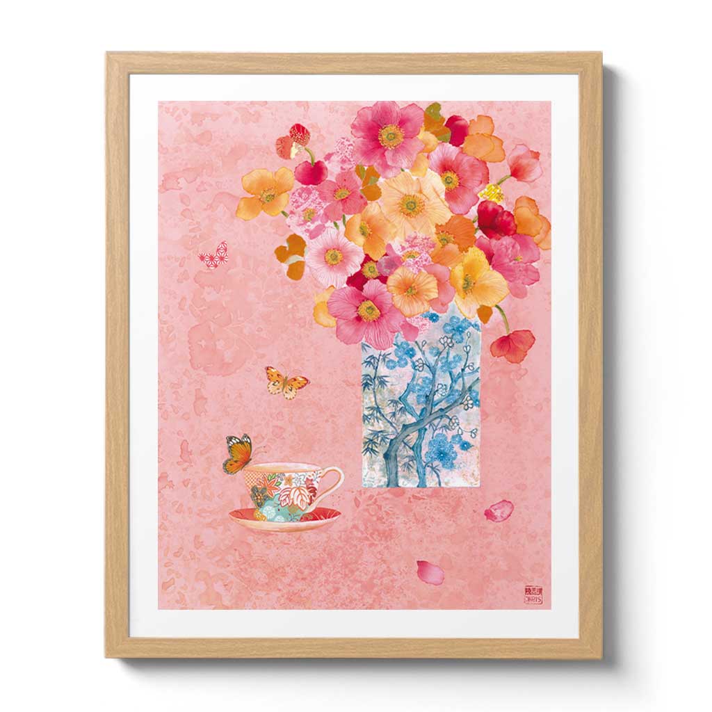 Poppy Vase Teacup Fine Art Print by Artist Chris Chun