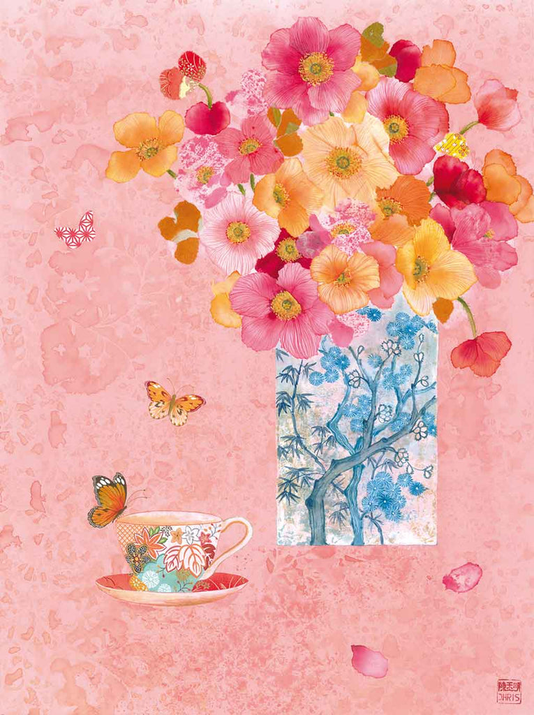 Poppy Vase Teacup Fine Art Print by Artist Chris Chun