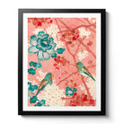 Contemporary Chinoiserie Artist Chris Chun combines his exquisite mixed media paintings with embroidery from antique textiles. Camellia Garden is from The Riches of Nature Collection. 