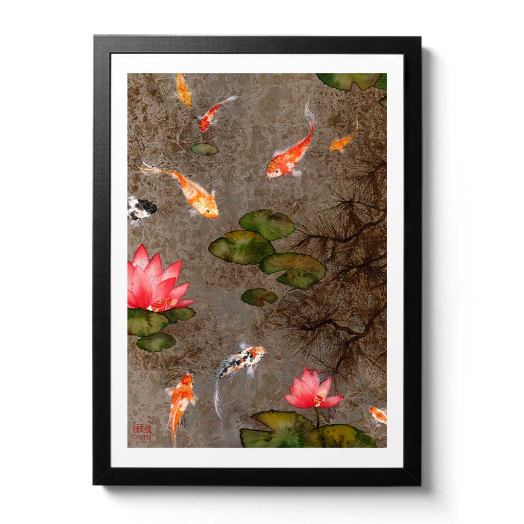 Koi Fish Fine Art Prints and Wall Decor by Australian Chinese Artist Chris Chun. Add beauty and positive feng shui to the home with Tea Garden.