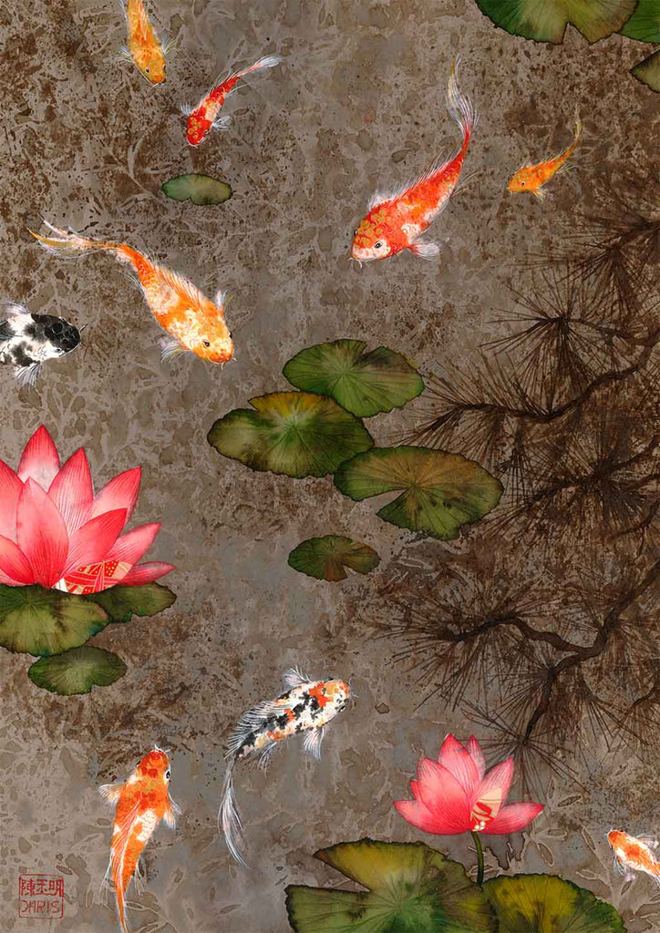 Koi Fish Fine Art Prints and Wall Decor by Australian Chinese Artist Chris Chun. Add beauty and positive feng shui to the home with Tea Garden.