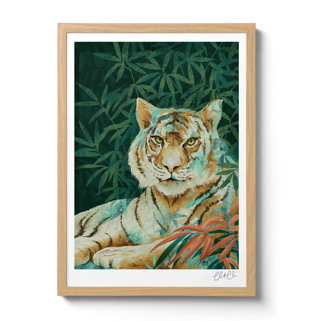 Tiger Art Print by Chinoiserie Artist Chris Chun. Printed on Awagami Handcrafted Bamboo Washi Paper. 
