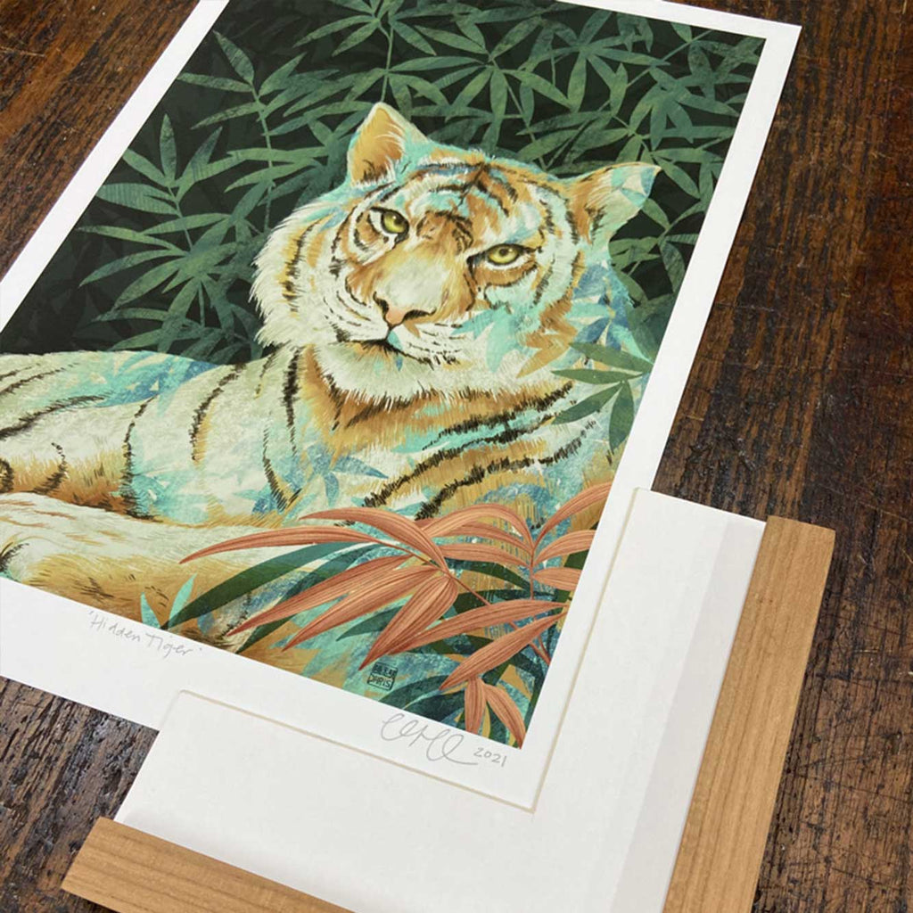 Tiger Art Print by Chinoiserie Artist Chris Chun. Printed on Awagami Handcrafted Bamboo Washi Paper. 