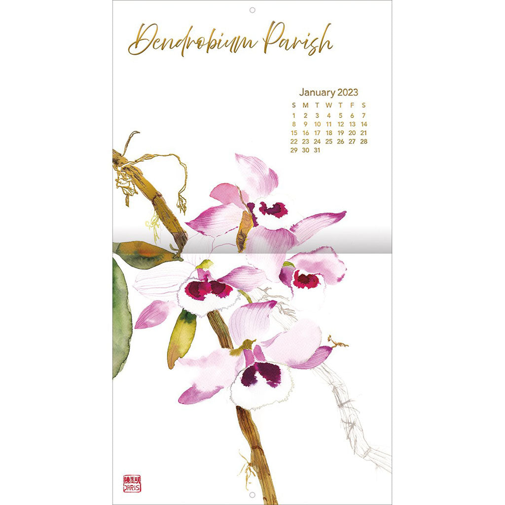 2023 Orchid Calendar with Gold Foil Accents by Chinoiserie Chris Chun