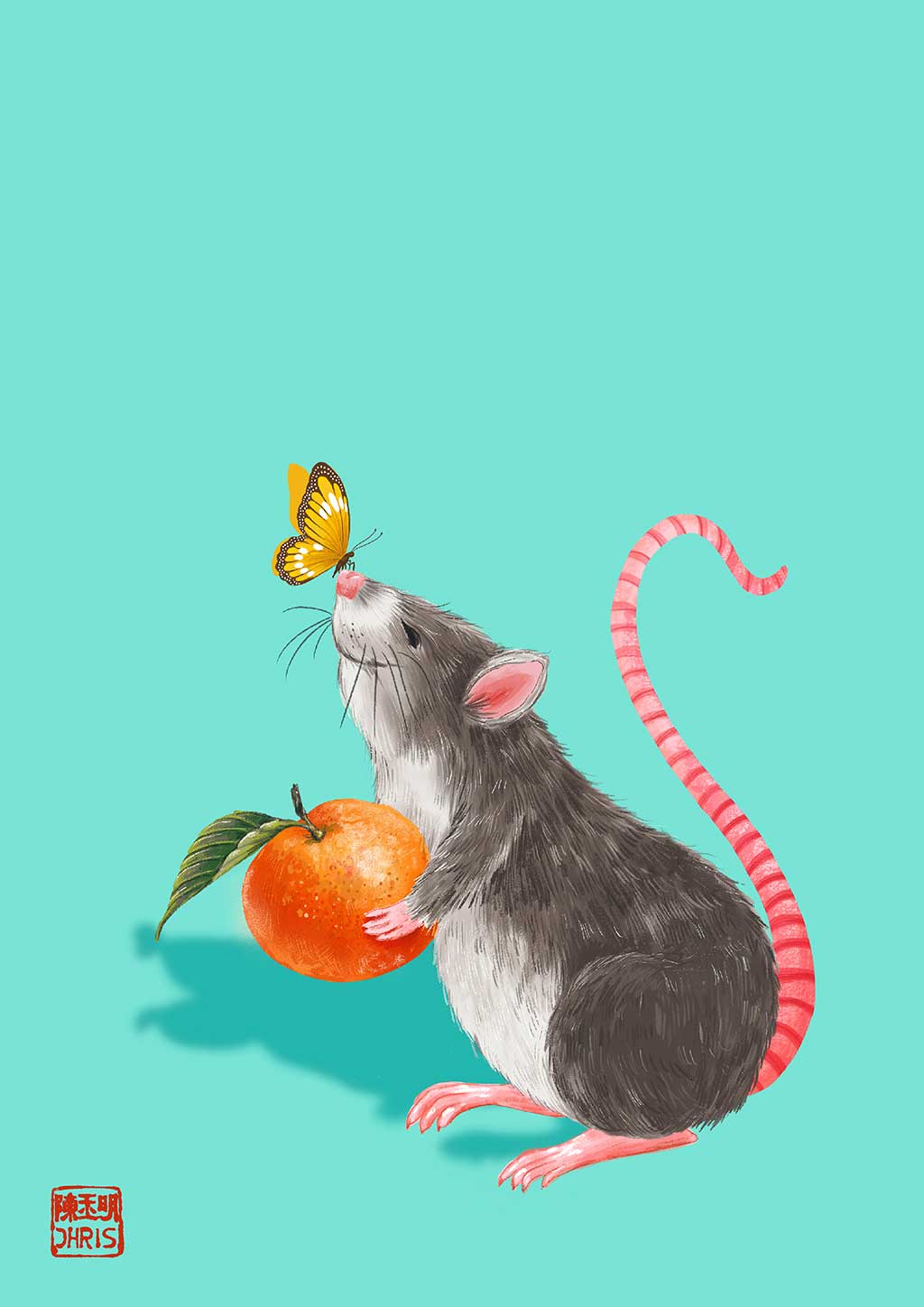 Lucky Peach by Australian Chinese Artist Chris Chun. Chinese Zodiac Year of the Rat fine art prints designed to bring good fortune, health, and prosperity for their owners.