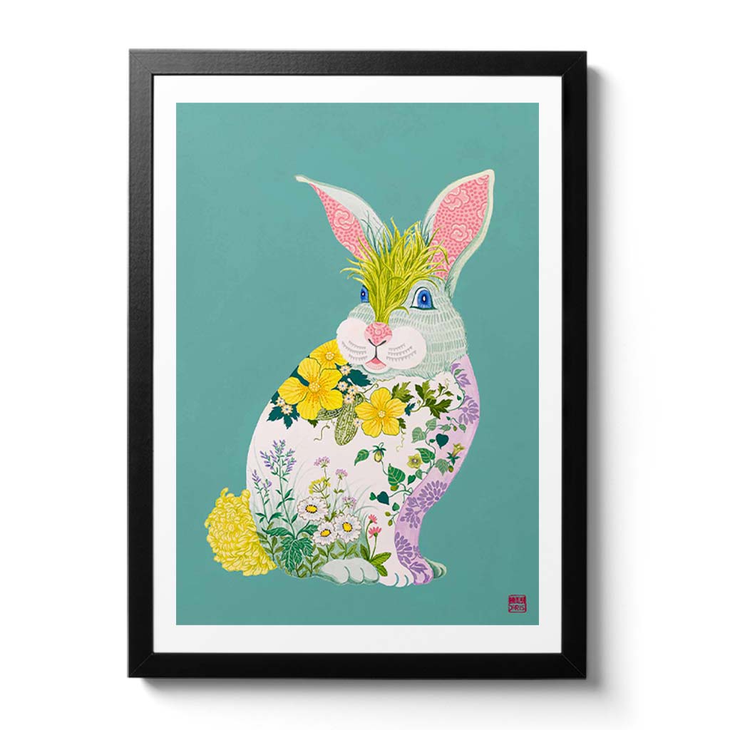 Botanical Bunny Chinese Zodiac Print featuring plants and herbs used in Chinese Medicine. Artist Chris Chun - Chinese Zodiac Wall Decor