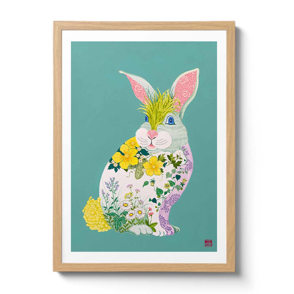 Botanical Bunny Chinese Zodiac Print featuring plants and herbs used in Chinese Medicine. Artist Chris Chun - Chinese Zodiac Wall Decor