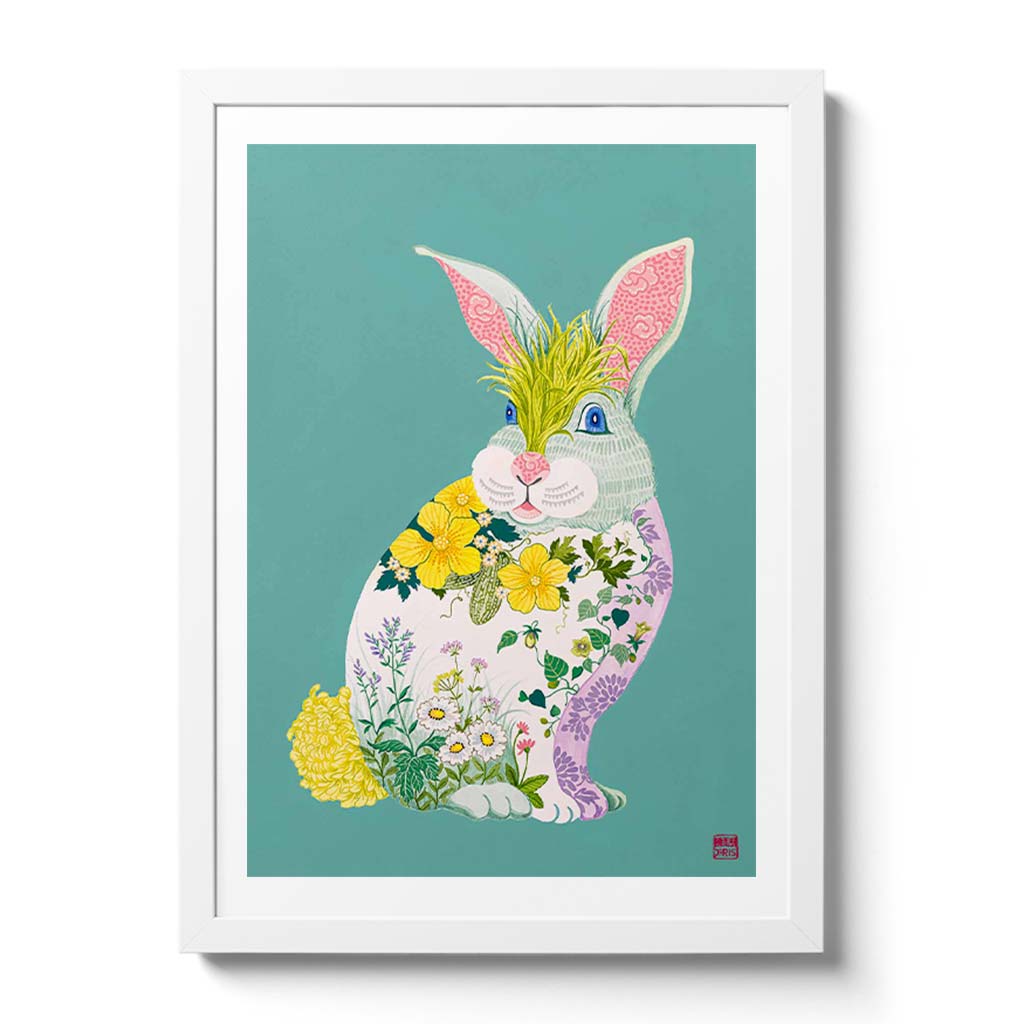 Botanical Bunny Chinese Zodiac Print featuring plants and herbs used in Chinese Medicine. Artist Chris Chun - Chinese Zodiac Wall Decor