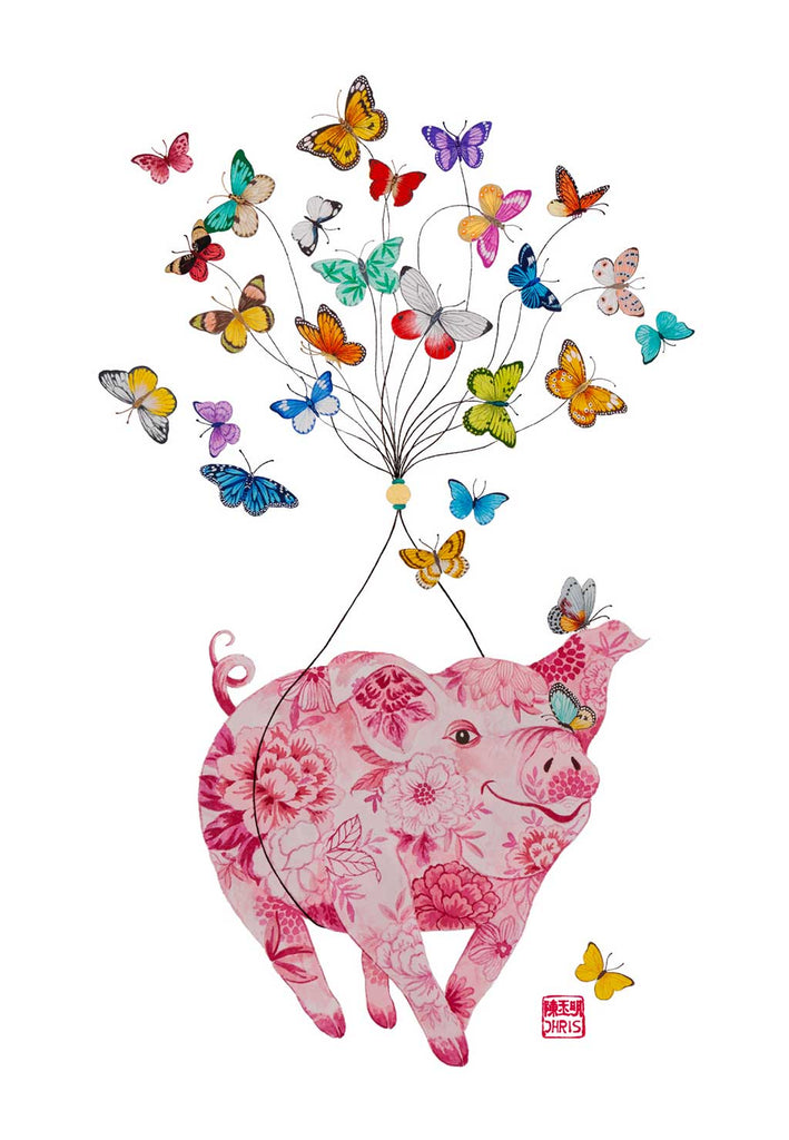 Happy Pig Zodiac Print by Chris Chun
