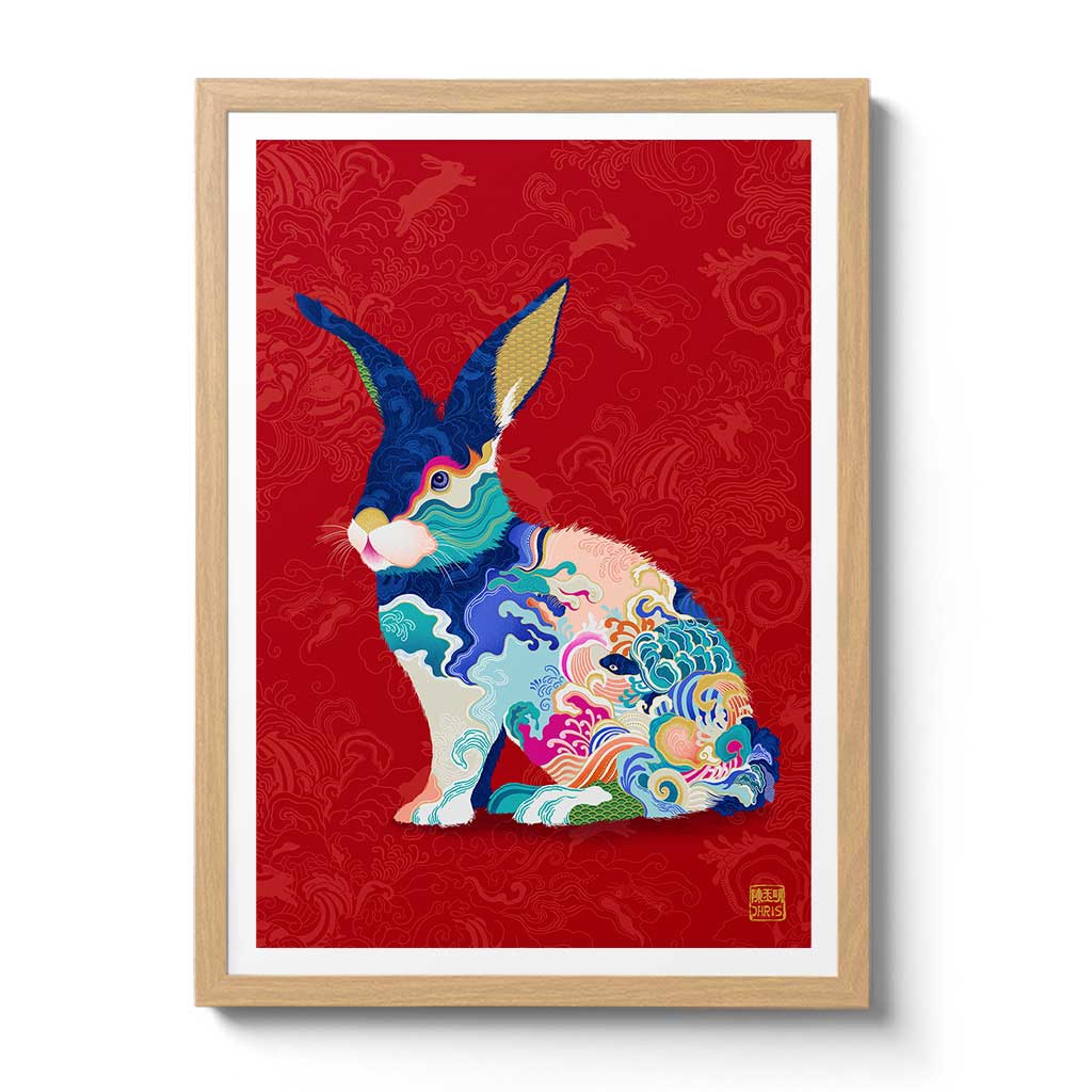 Framed Water Rabbit Chinese Zodiac Art Print by Artist Chris Chun