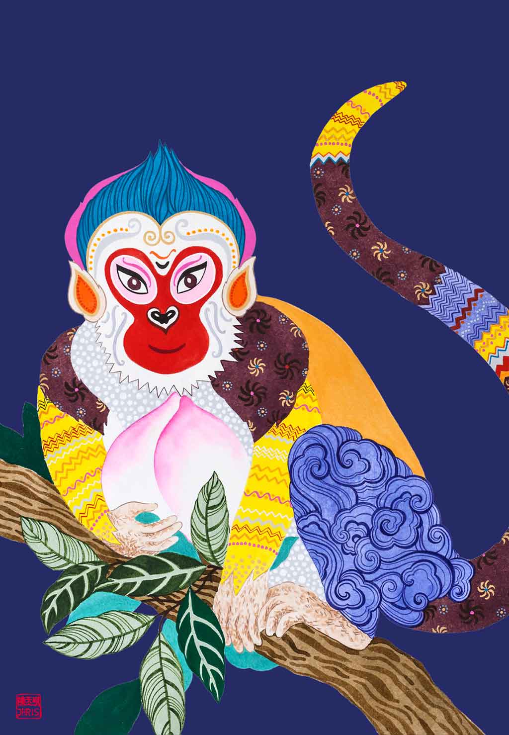 Chinese Zodiac Monkey Fine Art Print. Available Framed/ Unframed. A unique and ideal present for those born in Year of the Monkey - 1932, 1944, 1956, 1968, 1980, 1992, 2004, 2016.