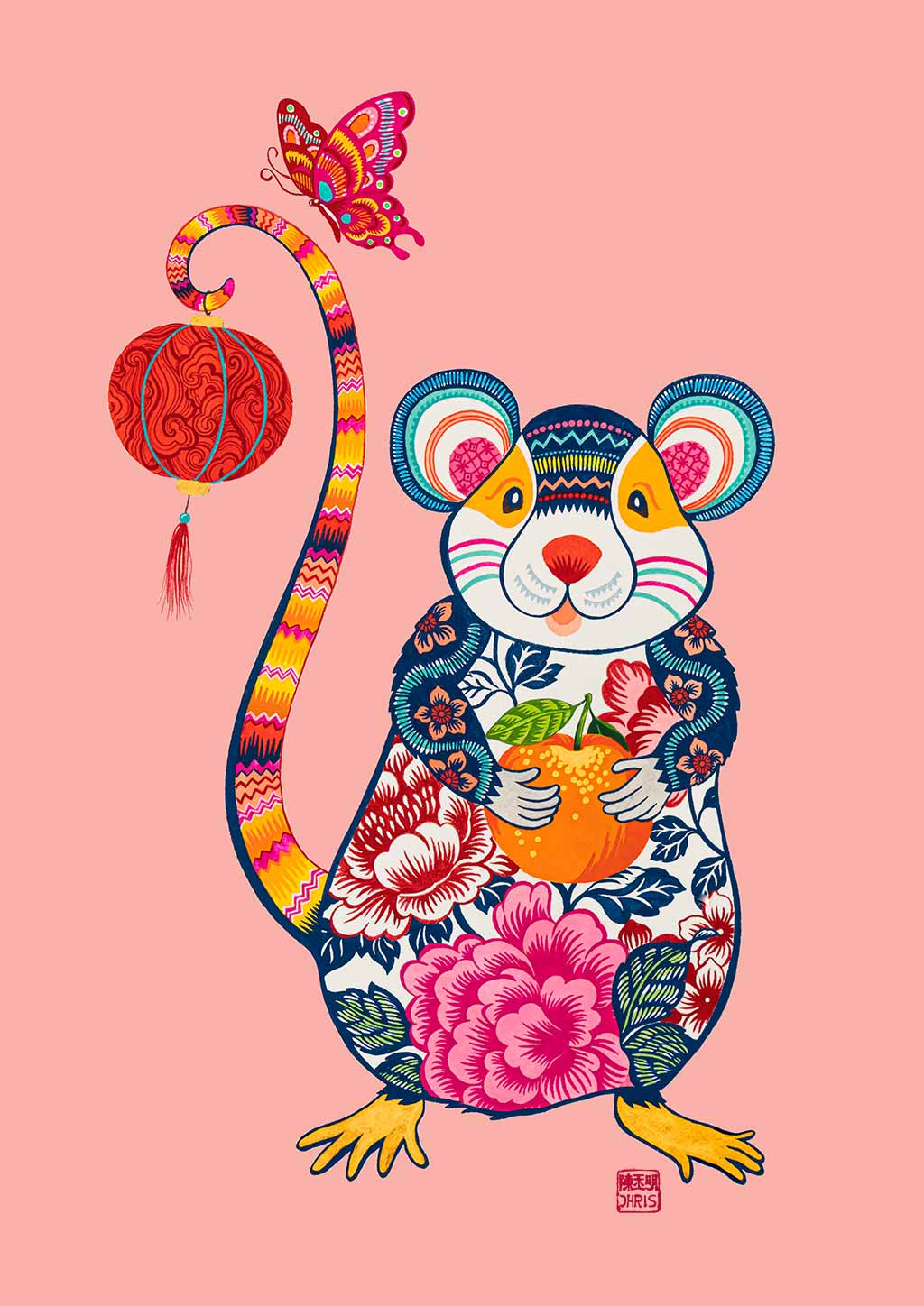 Papercut Rat Chinese Zodiac Fine Art Print by Artist and Textile Designer Chris Chun