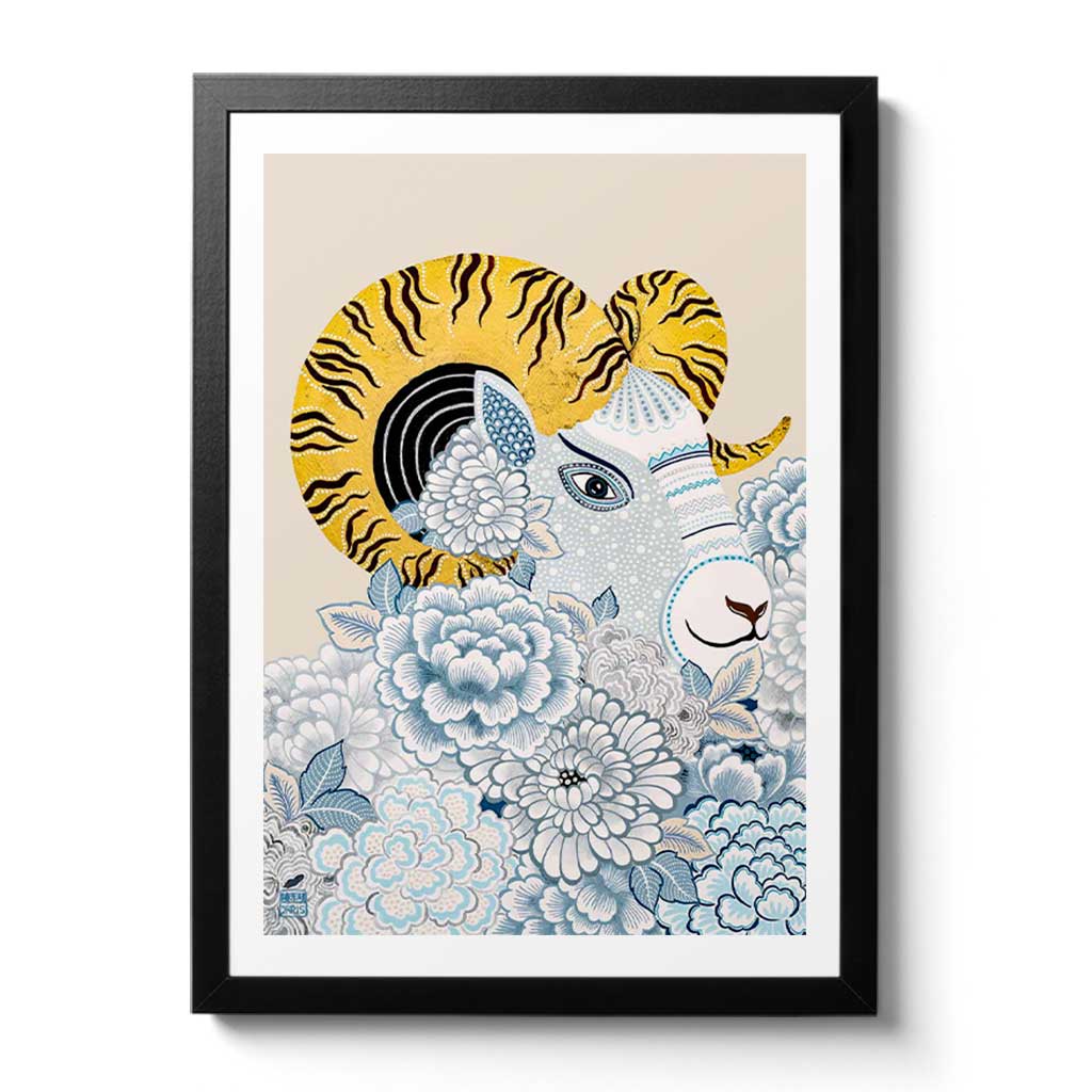 Chinese Zodiac Sheep Fine Art Print by Australian Chinese Artist Chris Chun. The perfect gift for those born in 1931, 1943, 1955, 1967, 1979, 1991, 2003, 2015 as they have been created to bring good fortune, health and prosperity to their owners!