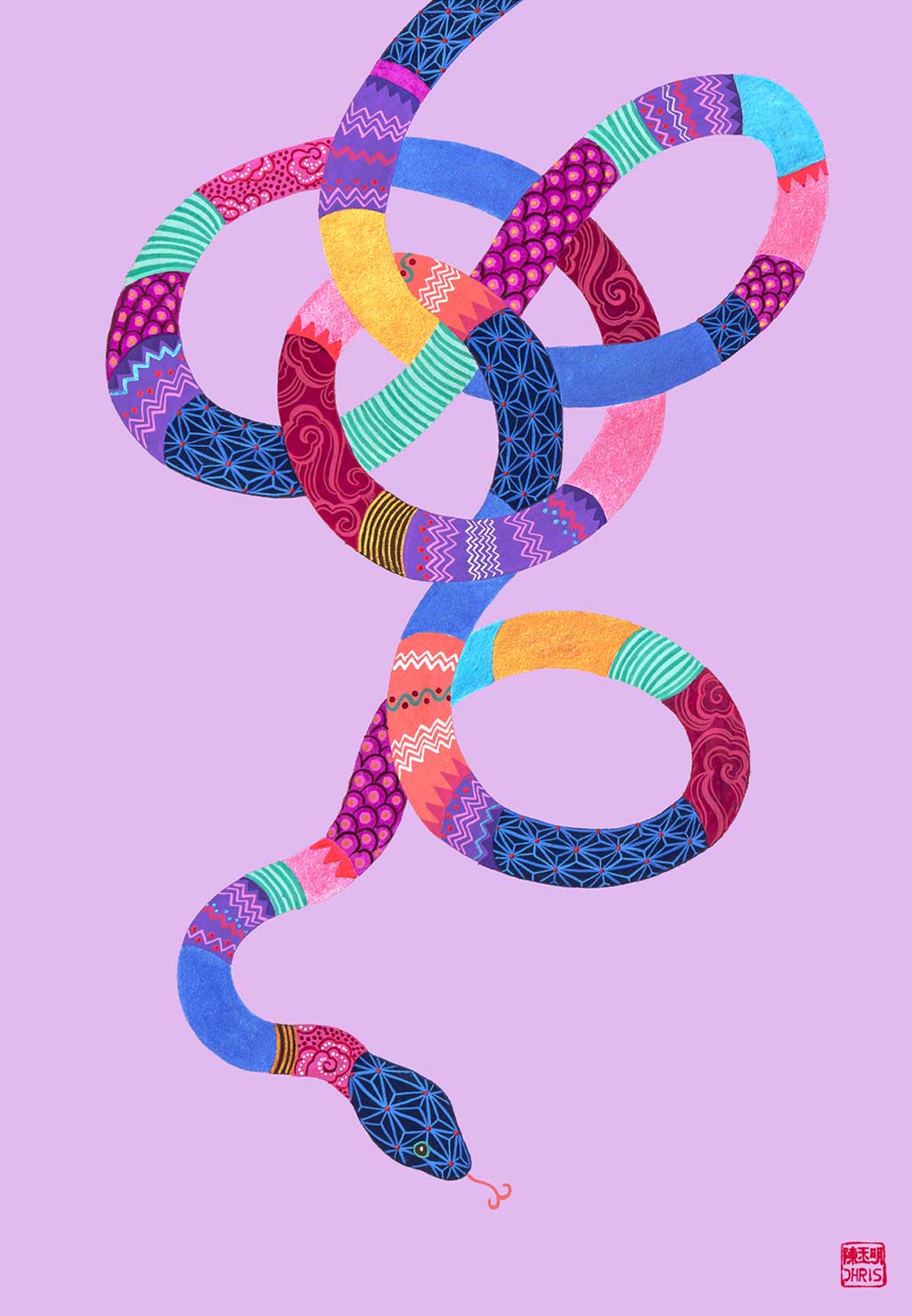 Chinese Zodiac Snake Fine Art Print by Australian Chinese Artist Chris Chun. The perfect gift for those born in 1929, 1941, 1953, 1965, 1977, 1989, 2001, 2013, 2025 as they have been created to bring good fortune, health and prosperity to their owners!