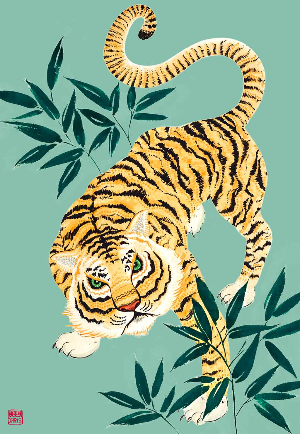 Chinese Zodiac Tiger Fine Art Print by Australian Chinese Artist Chris Chun. The perfect gift for those born in 1926, 1938, 1950, 1962, 1974, 1986, 1998, 2010, 2022 as they have been created to bring good fortune, health and prosperity to their owners!