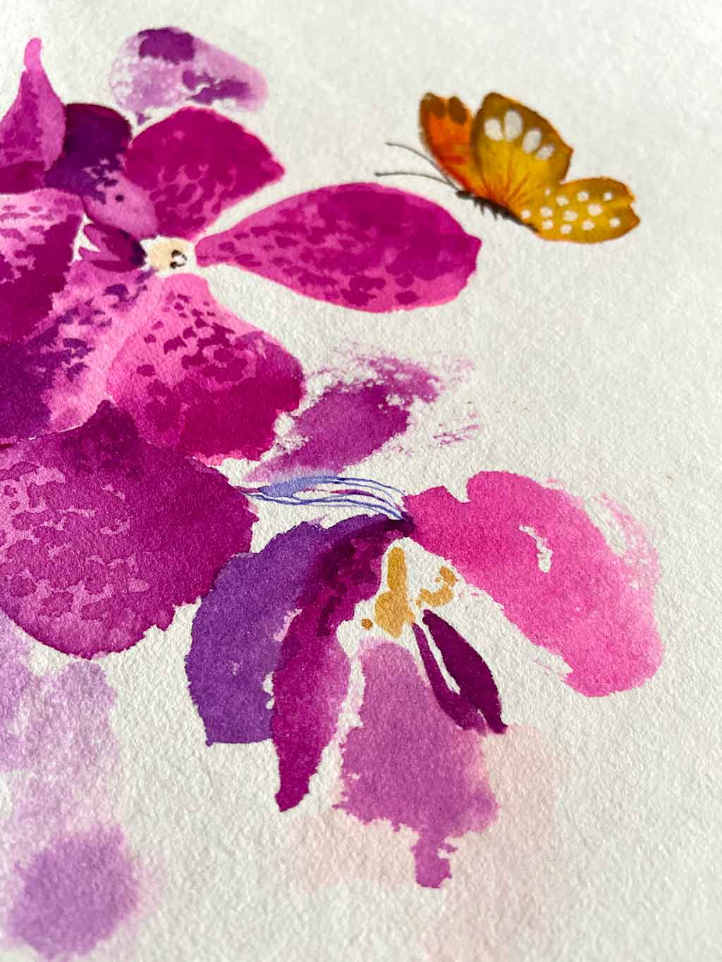 Original Orchid Still Life Painting by Artist Chris Chun who is a renowned Chinoiserie Artist and Textile Designer.