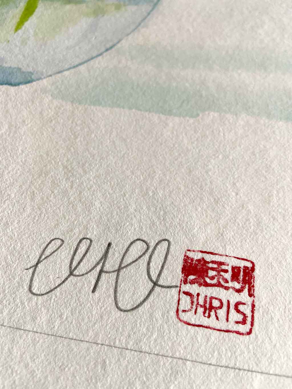 Original Ink Painting of the Purple Cattelya Orchid by Artist Chris Chun