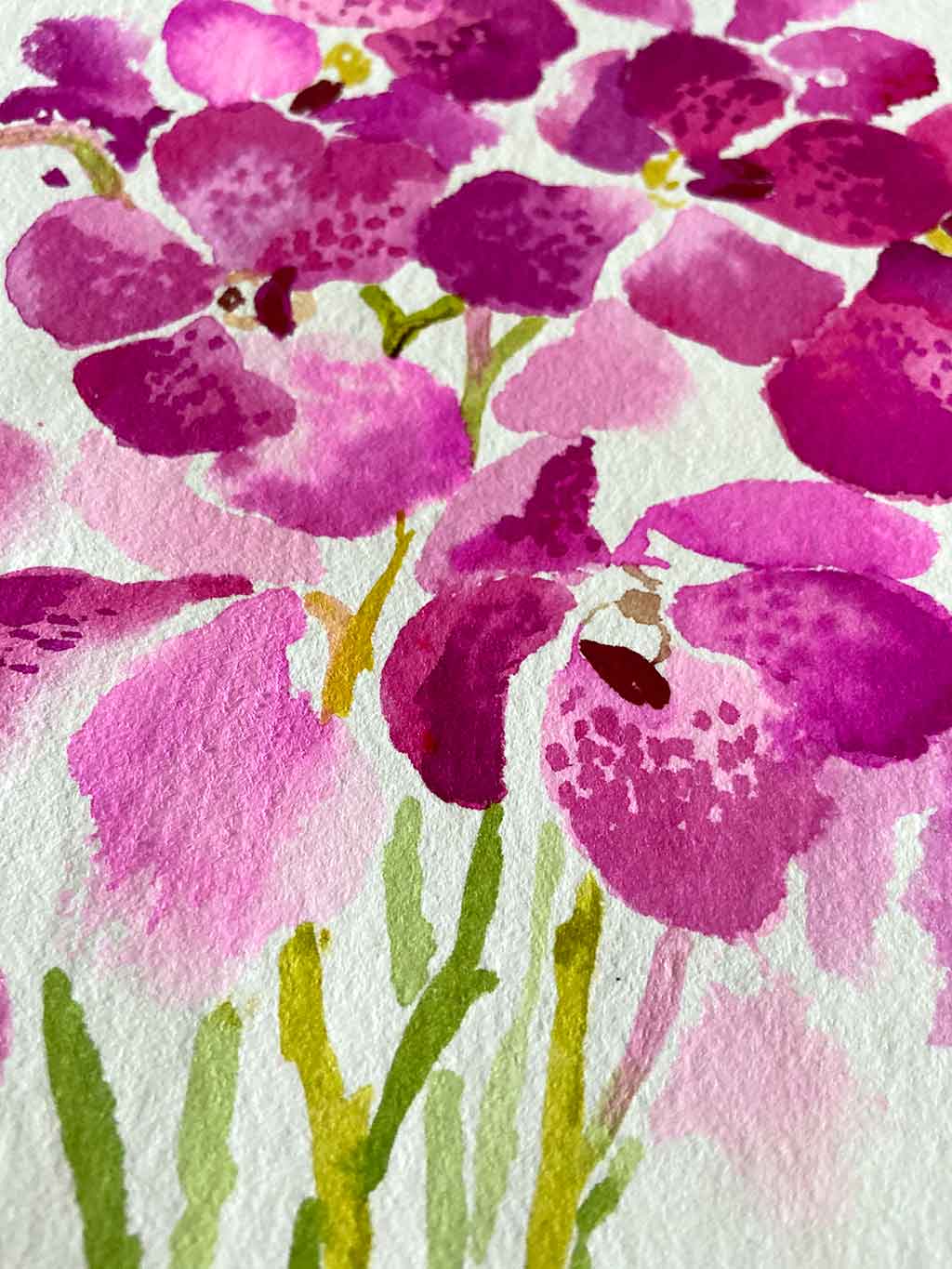 Original Orchid Still Life Painting by Artist Chris Chun who is a renowned Chinoiserie Artist and Textile Designer.