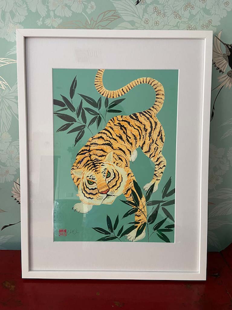 A3 Framed Tiger Print with Gold Leaf and Hand Signed by Chris Chun