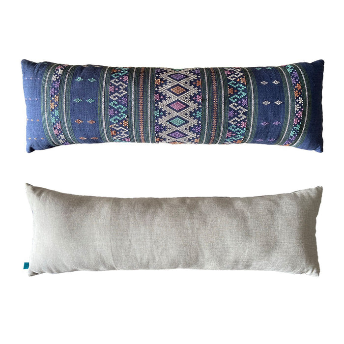 Blue Pastel Vintage Cotton Linen Silk Lumbar Pillow