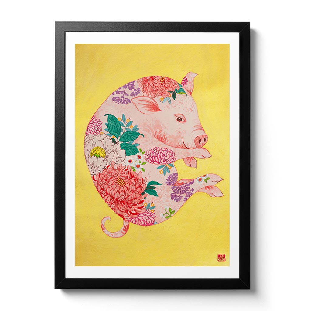 Chinese Zodiac Pig Fine Art Print. Available Framed/ Unframed. A unique and ideal present for those born in Year of the Pig - .1935, 1947, 1959, 1971, 1983, 1995, 2007, 2019