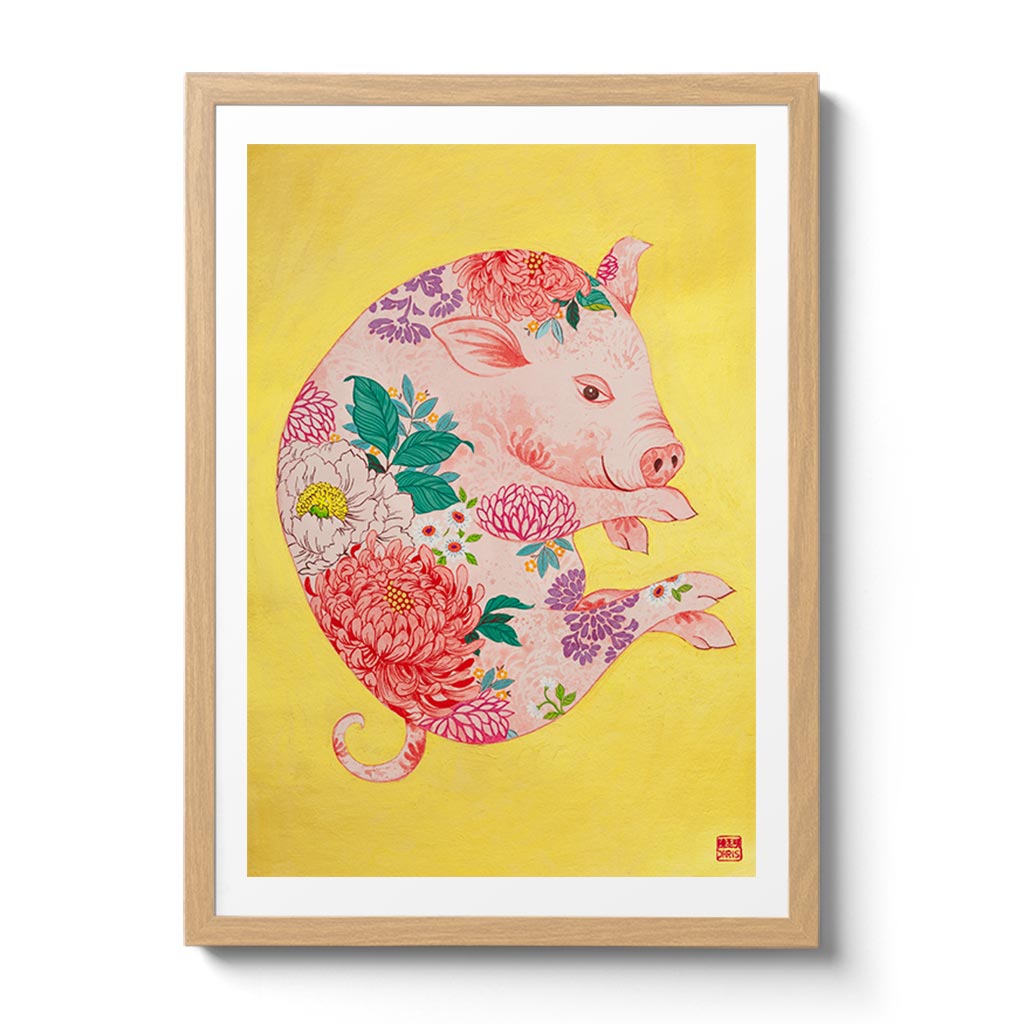Chinese Zodiac Pig Fine Art Print. Available Framed/ Unframed. A unique and ideal present for those born in Year of the Pig - .1935, 1947, 1959, 1971, 1983, 1995, 2007, 2019